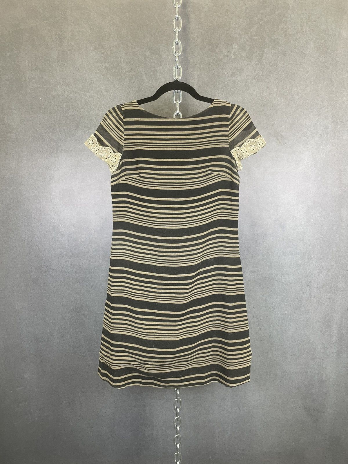 Vintage 60s Mod Gay Gibson Brown Striped SS Mini Dress