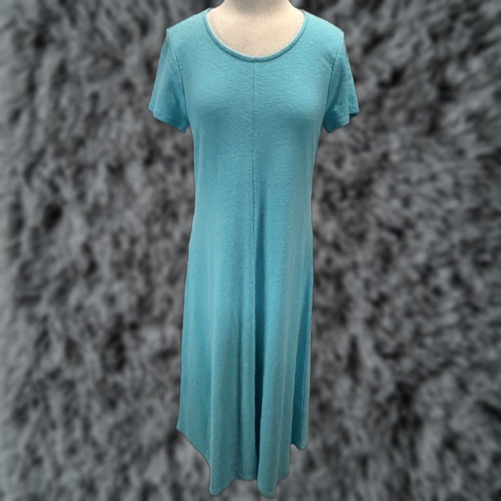 Vintage VINTAGE Chico's Women's Midi Dress Small Aqua Blue A-Line Cotton Blend Short Sleeve Stretch 90s, Pullover, Solid Size 32" / US 10 / IT 46 - 1 Thumbnail