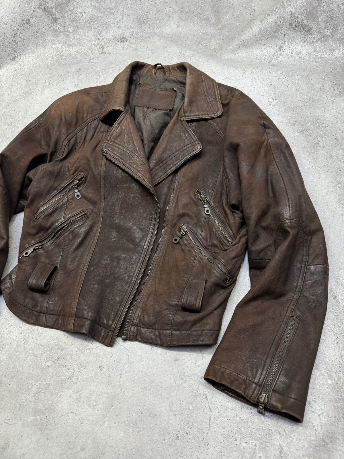 Hedi Slimane Vintage 90s Faded Asymmetric Multi-Zip Leather Biker Jacket Size US S / EU 44-46 / 1 - 2 Thumbnail