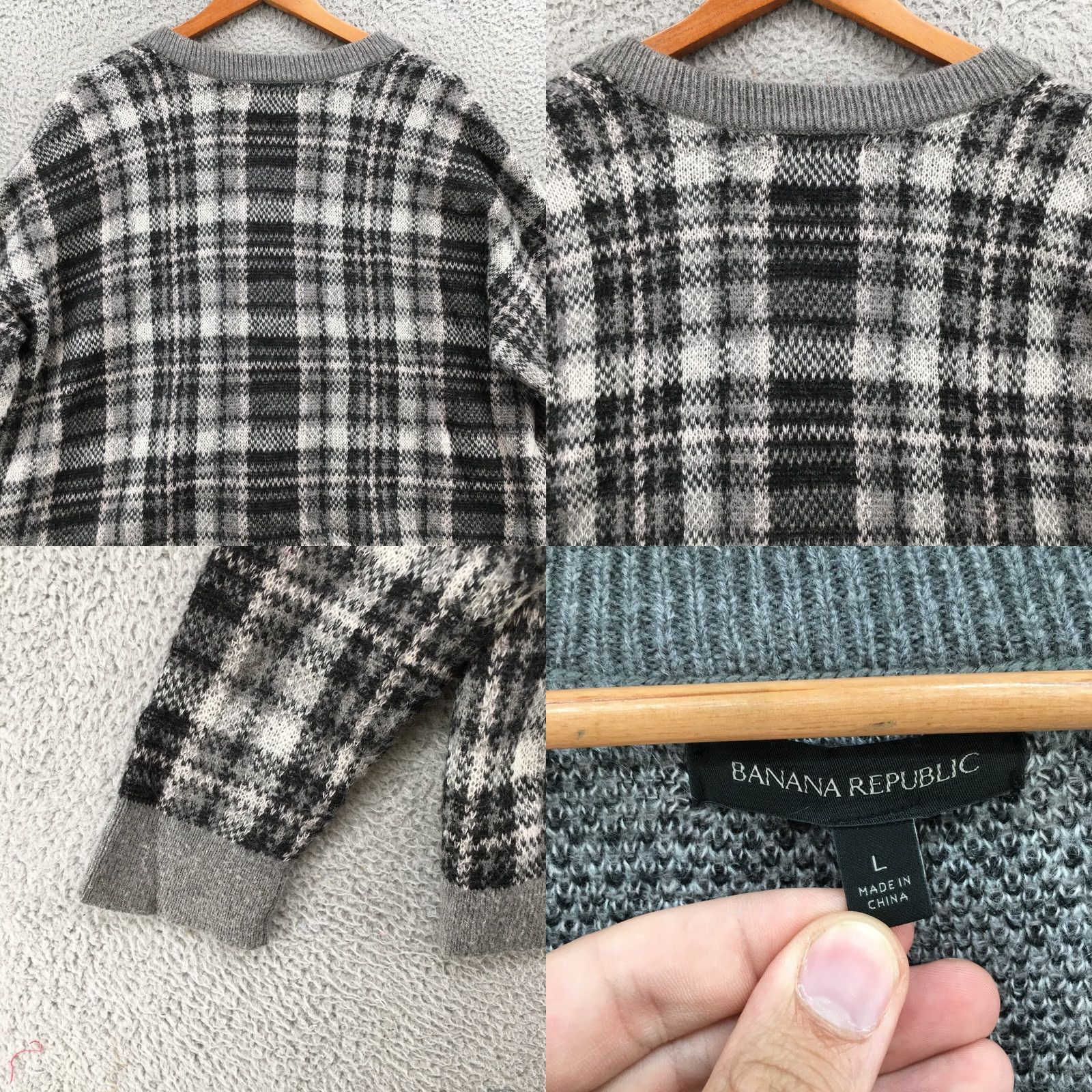Banana Republic Banana Republic Knitted Sweater Womens L Gray Plaid Pullover Long Sleeve V-Neck Adult Regular Size Size L / US 10 / IT 46 - 9 Thumbnail