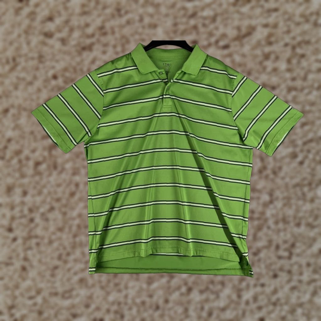 Izod IZOD Polo Shirt Mens XL Green White Stripe Polo Shirt Golf Workwear 100% Polyester Size US XL / EU 56 / 4 - 1 Thumbnail