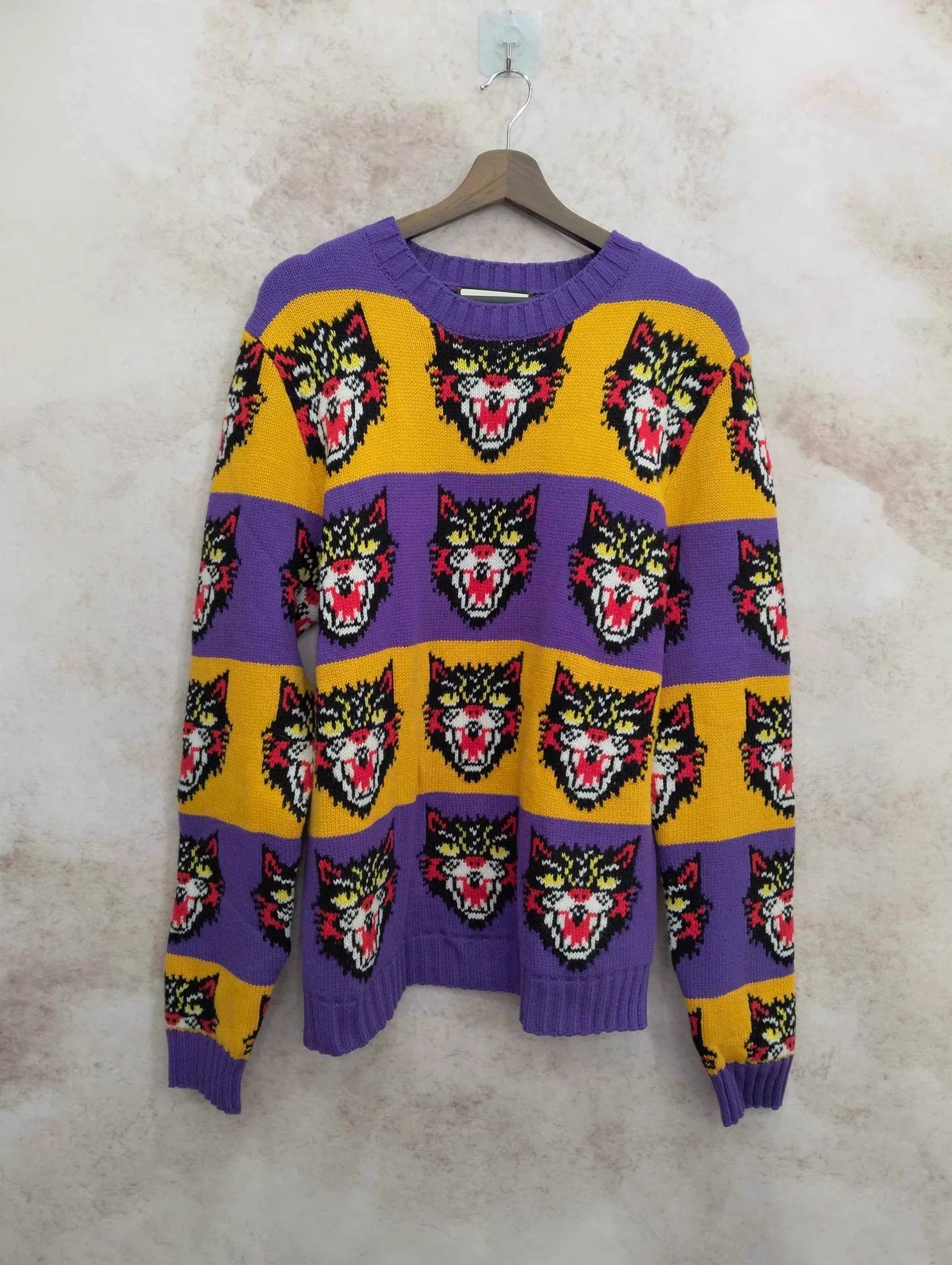 Gucci GUCCI Yellow-Purple Tiger Colorblock LS Sweater M Size US M / EU 48-50 / 2 - 1 Thumbnail