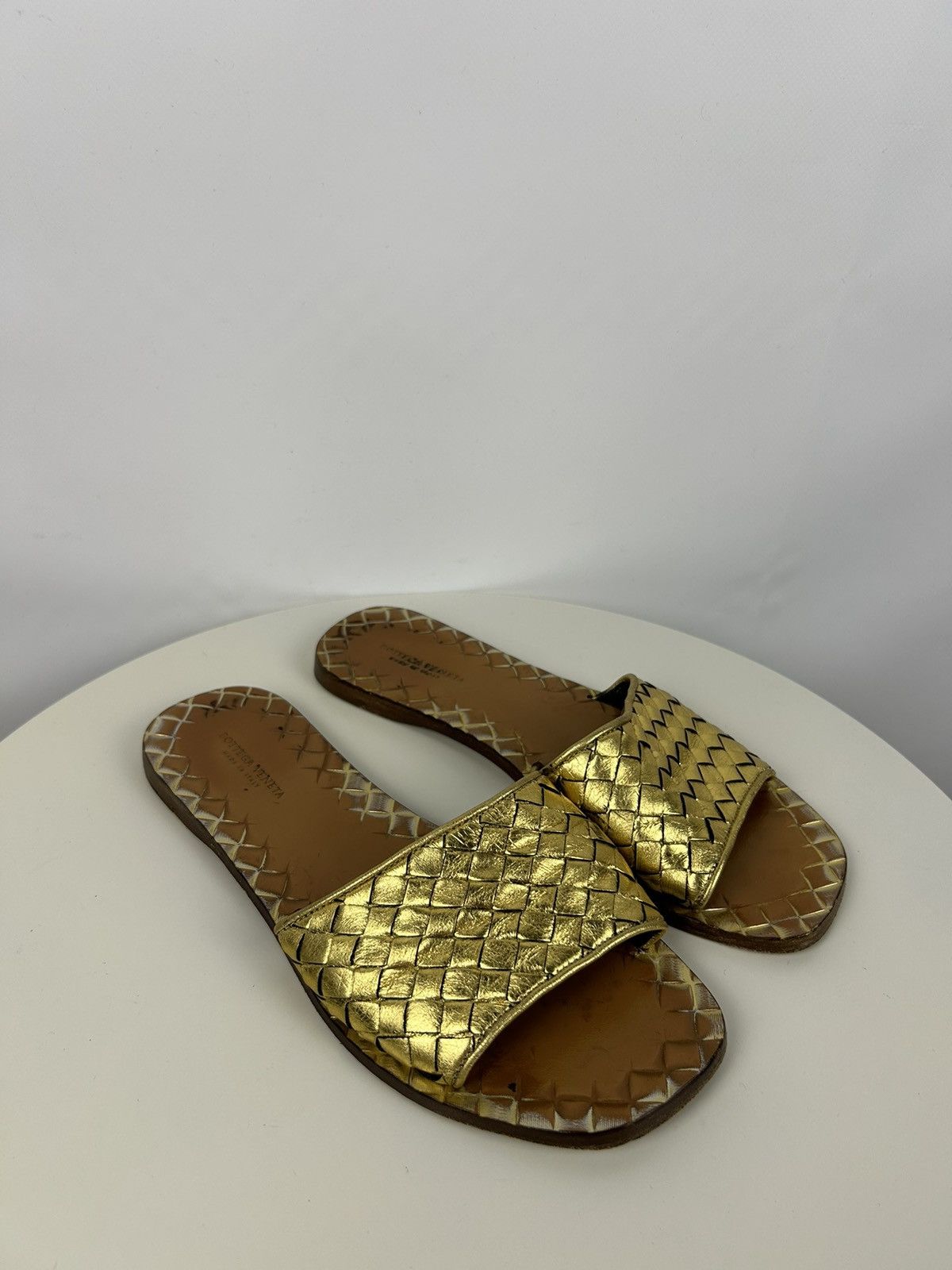 Bottega Veneta leather gold sandals