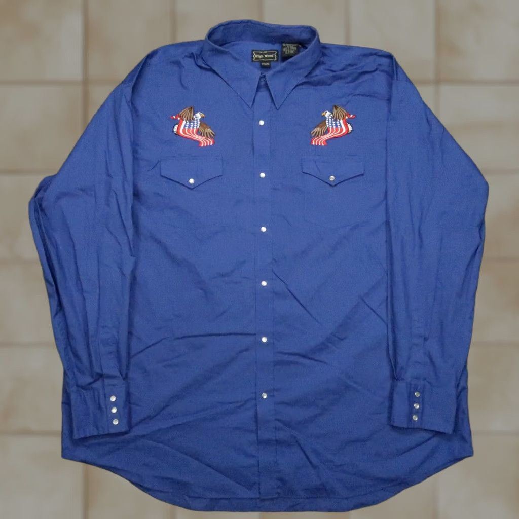 Vintage High Noon Shirt Mens 3XL Blue American Eagle USA Pearl Snap Western Long Sleeve Shirt Mens 3XL Blue Size US XXL / EU 58 / 5 - 1 Thumbnail