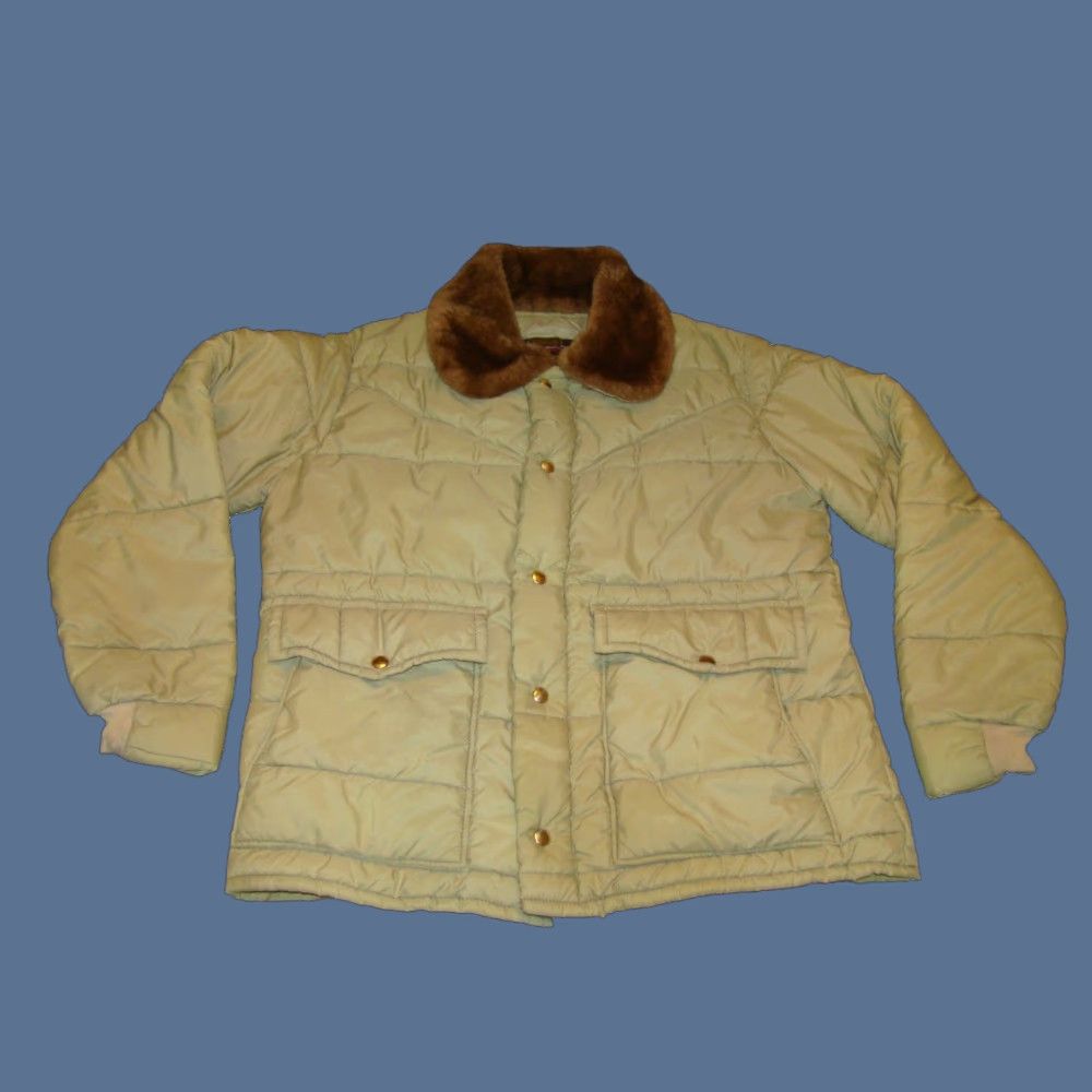 Walls VINTAGE Walls Blizzard Pruf Men Puffer Coat Jacket Beige Large Nylon Faux Fur Collar Snap Zip 2-way Pockets Mens Size US L / EU 52-54 / 3 - 1 Thumbnail