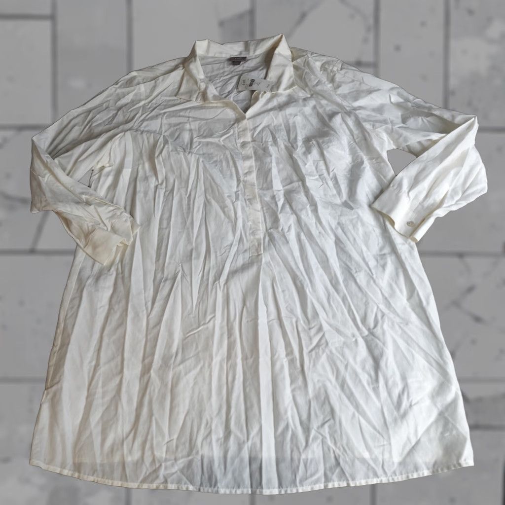 J. Jill J.Jill Womens Button-Up Shirt 2XL White Silk Cotton Blend Casual Long Sleeve Collared Ivory Creamy Ships Next Day Size XXL / US 16-18 / IT 52-54 - 1 Thumbnail