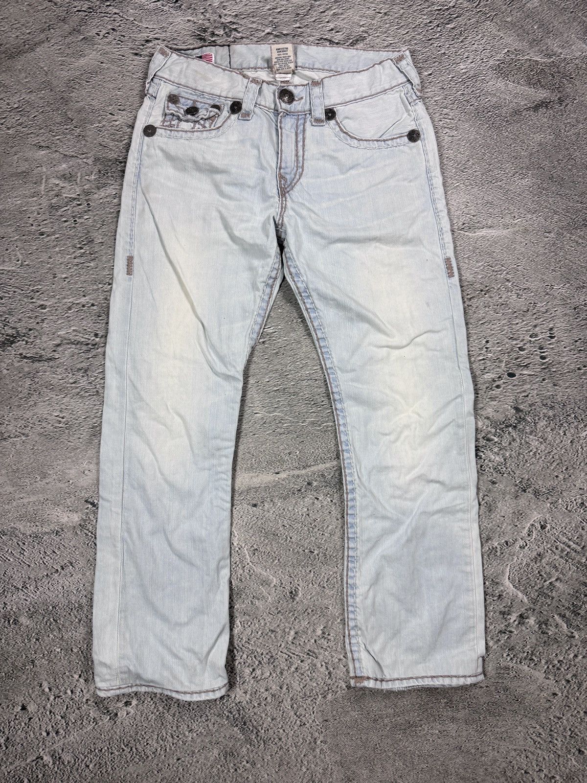 True Religion True Religion light blue jeans beige stitching Ricky Super T Size US 31 - 6 Thumbnail