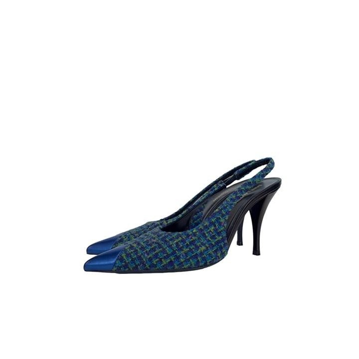 image of Saint Laurent Paris Saint Laurent Vesper Tweed Slingback Pumps Heel Shoes 38, Women's