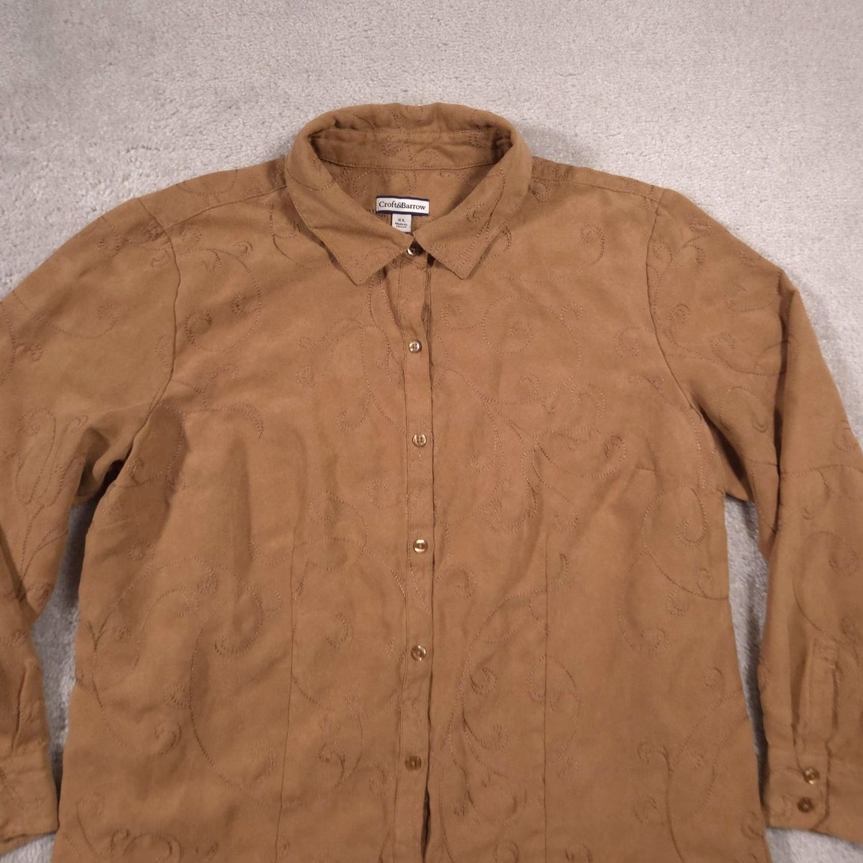 Croft & Barrow Croft & Barrow Shirt Womens XL Brown Paisley Embroidered Button Front Top Size XL / US 12-14 / IT 48-50 - 2 Thumbnail