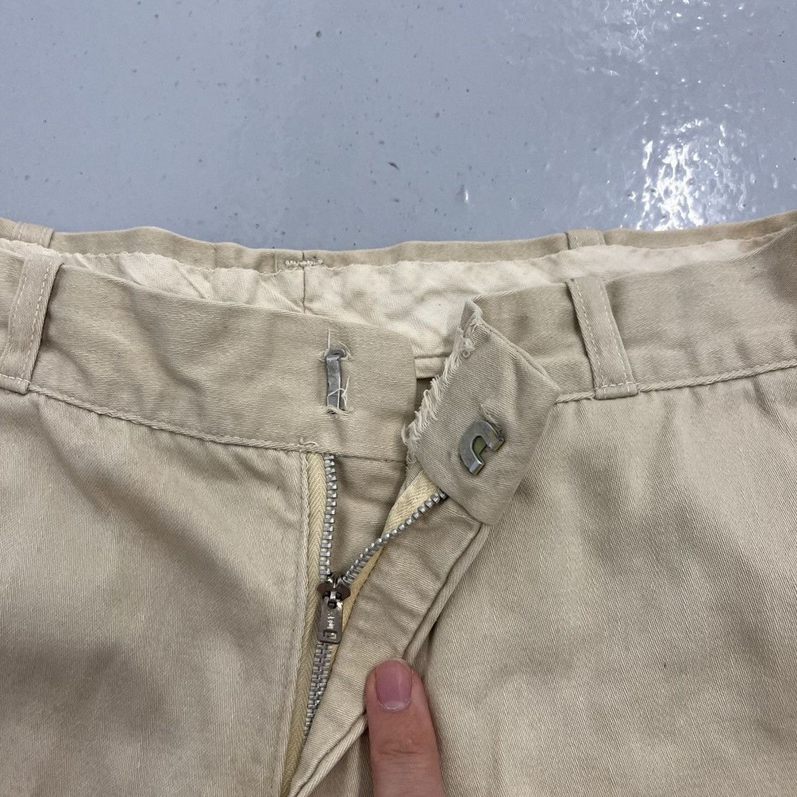Vintage Vintage 50s Cream Sanforized Cotton Chinos 28x30 Size US 28 / EU 44 - 3 Thumbnail