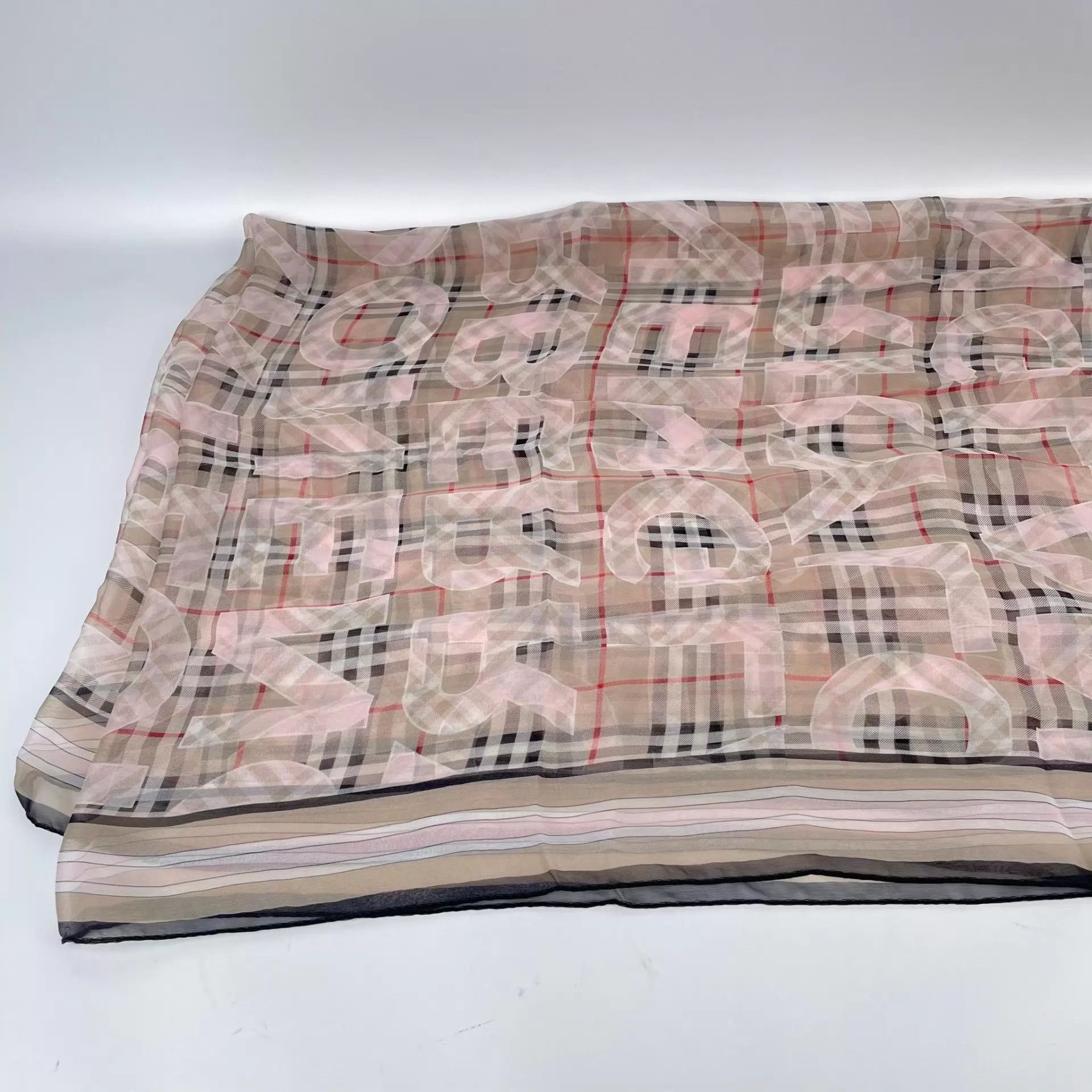 Burberry Burberry Silk Scarf Allover TB Logo Print 100x200 Size ONE SIZE - 9 Thumbnail