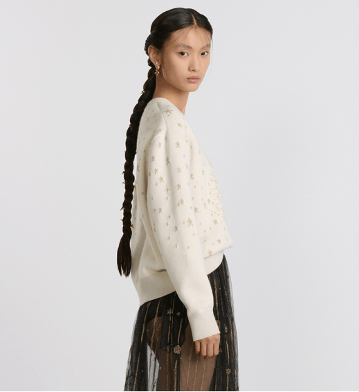 Dior o1w1db10326 514S55 Embroidered Sweater in Ecru/Gold Size M / US 6-8 / IT 42-44 - 5 Thumbnail