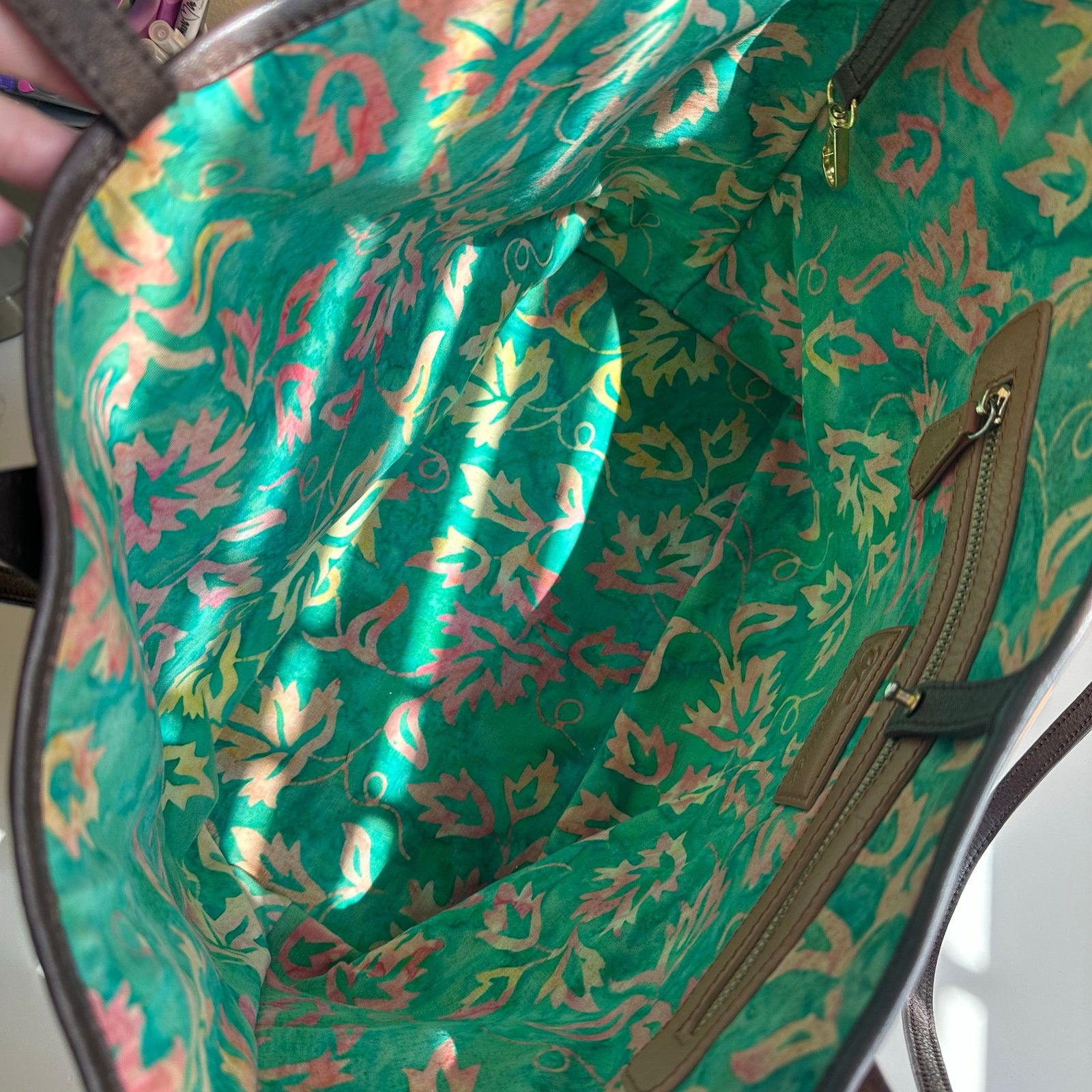 Other Genuine Leather Tote Batik Print Fabric Lined Handmade Size ONE SIZE - 6 Thumbnail