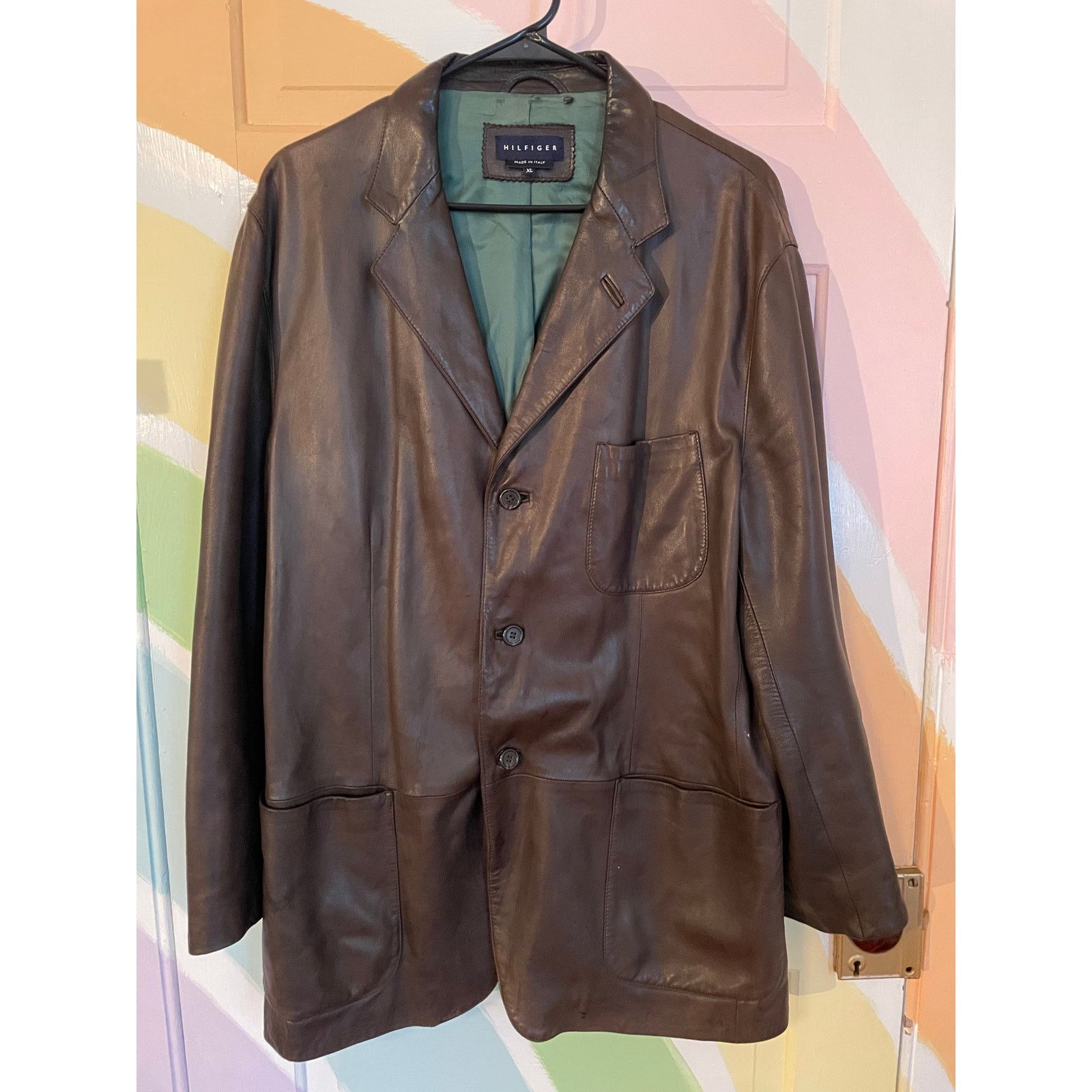 Tommy Hilfiger Hilfiger Vintage Brown Leather Blazer Men XL Made in Italy Size US XL / EU 56 / 4 - 1 Thumbnail