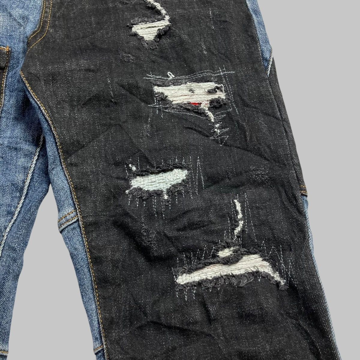 Japanese Brand × PPFM BT-PLAY Patchwork Ripped Two Tone Unique Slim Fit Jeans💥 Size US 31 - 4 Thumbnail