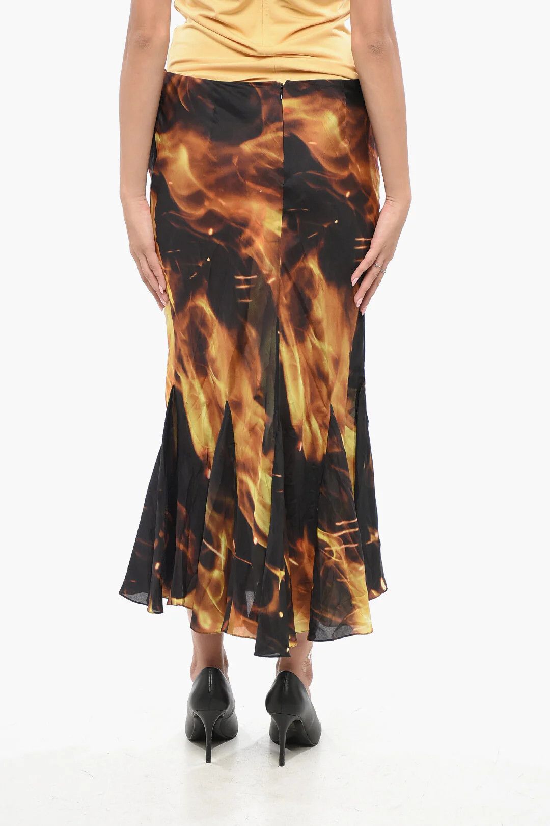 Balmain og1mm0326 Silk Midi Skirt in Orange/Black Size 30" / US 8 / IT 44 - 2 Thumbnail