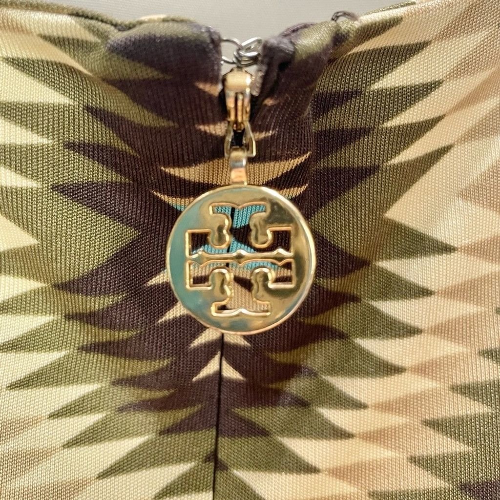 Tory Burch Tory Burch 100% Silk Brown Aztec V Neck Midi Dress Size L Size L / US 10 / IT 46 - 6 Thumbnail