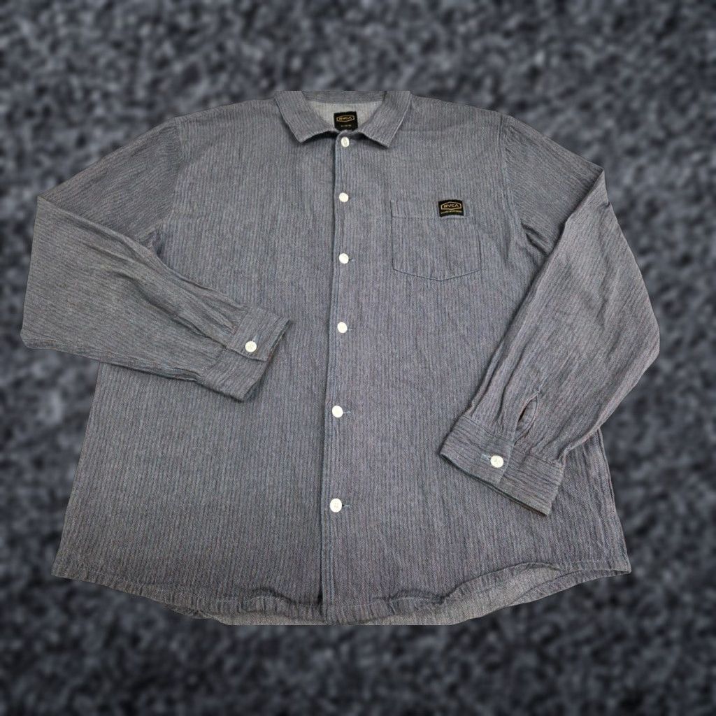 RVCA VINTAGE RVCA Mens Long Sleeve Striped Shirt XL Chest 46 Grey/Red Button-Up Collared Pocket Size US XL / EU 56 / 4 - 1 Thumbnail