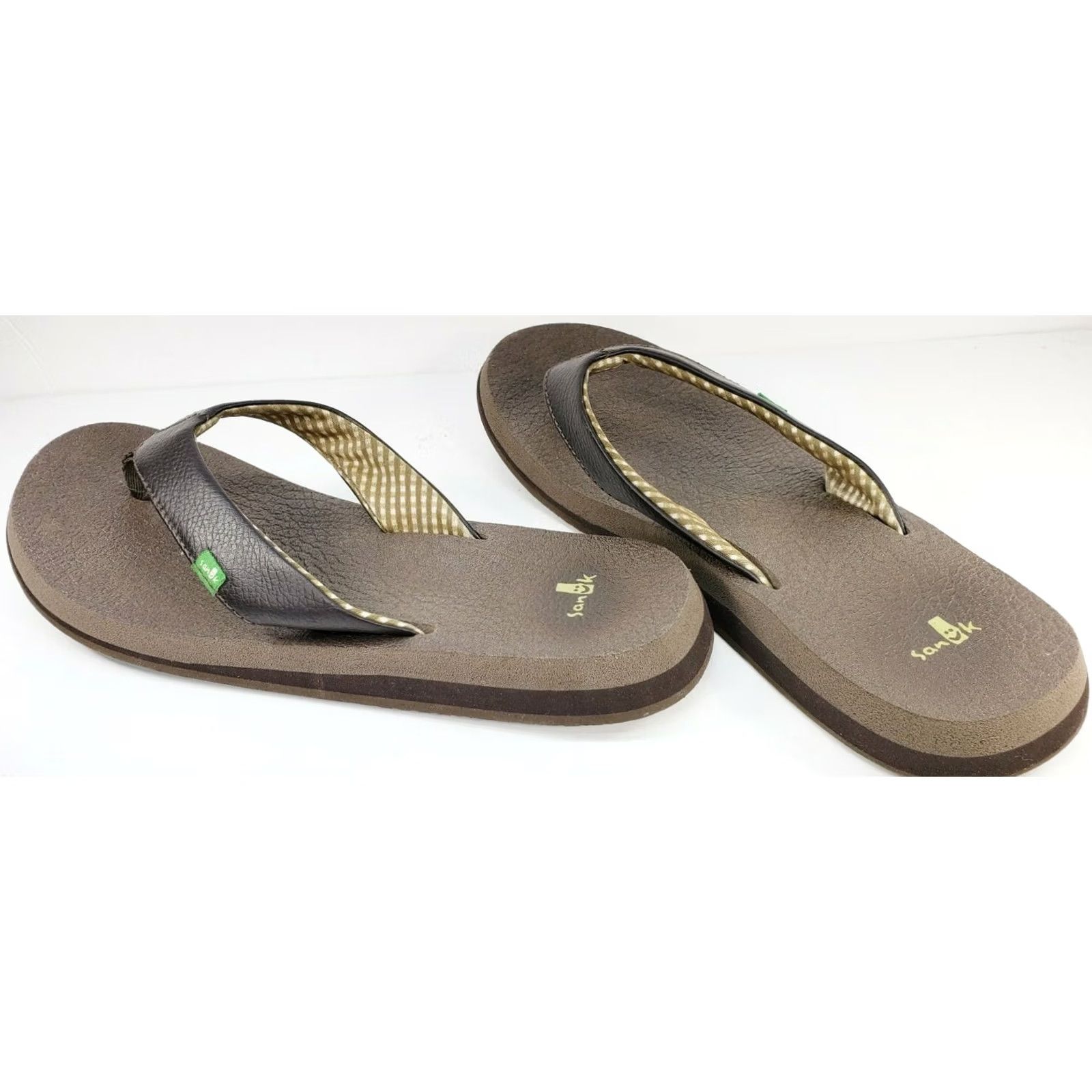 Sanuk Sanuk Women's Flip Flops Thong Sandal Size 9 Brown Leather Yoga Mat Insoles Size US 10 / IT 40 - 6 Thumbnail