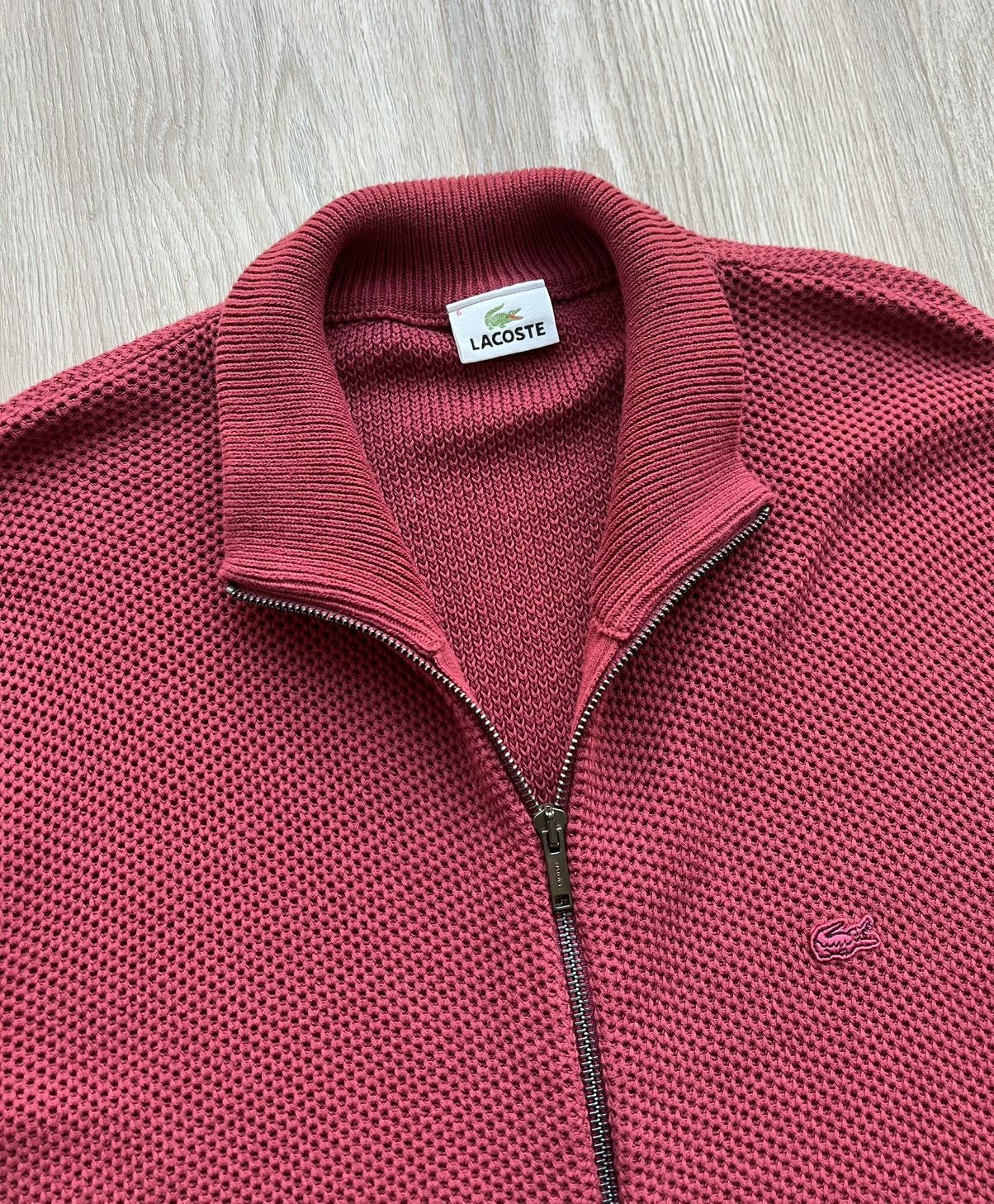Lacoste × Vintage Vintage Lacoste Zip Up Knit Cherry Sweater Size US XL / EU 56 / 4 - 5 Thumbnail