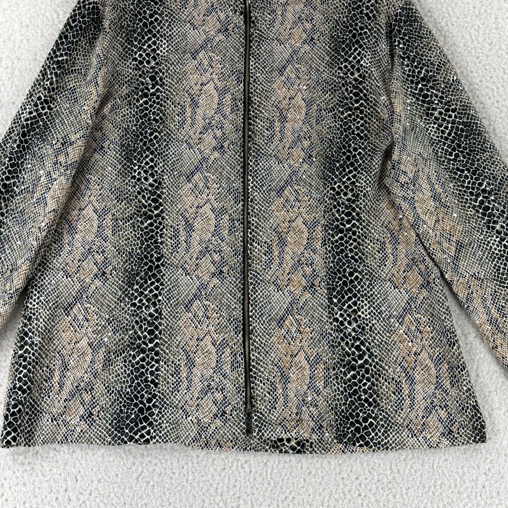 Vintage Exclusively Misook Jacket Womens Medium Brown Black Snakeskin Sequins Full Zip Jacket Size M / US 6-8 / IT 42-44 - 5 Thumbnail