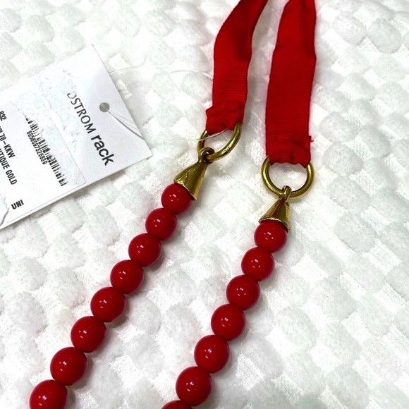 Valentino Red Beaded Ribbon Necklace with Gold Pendant Size ONE SIZE - 8 Thumbnail