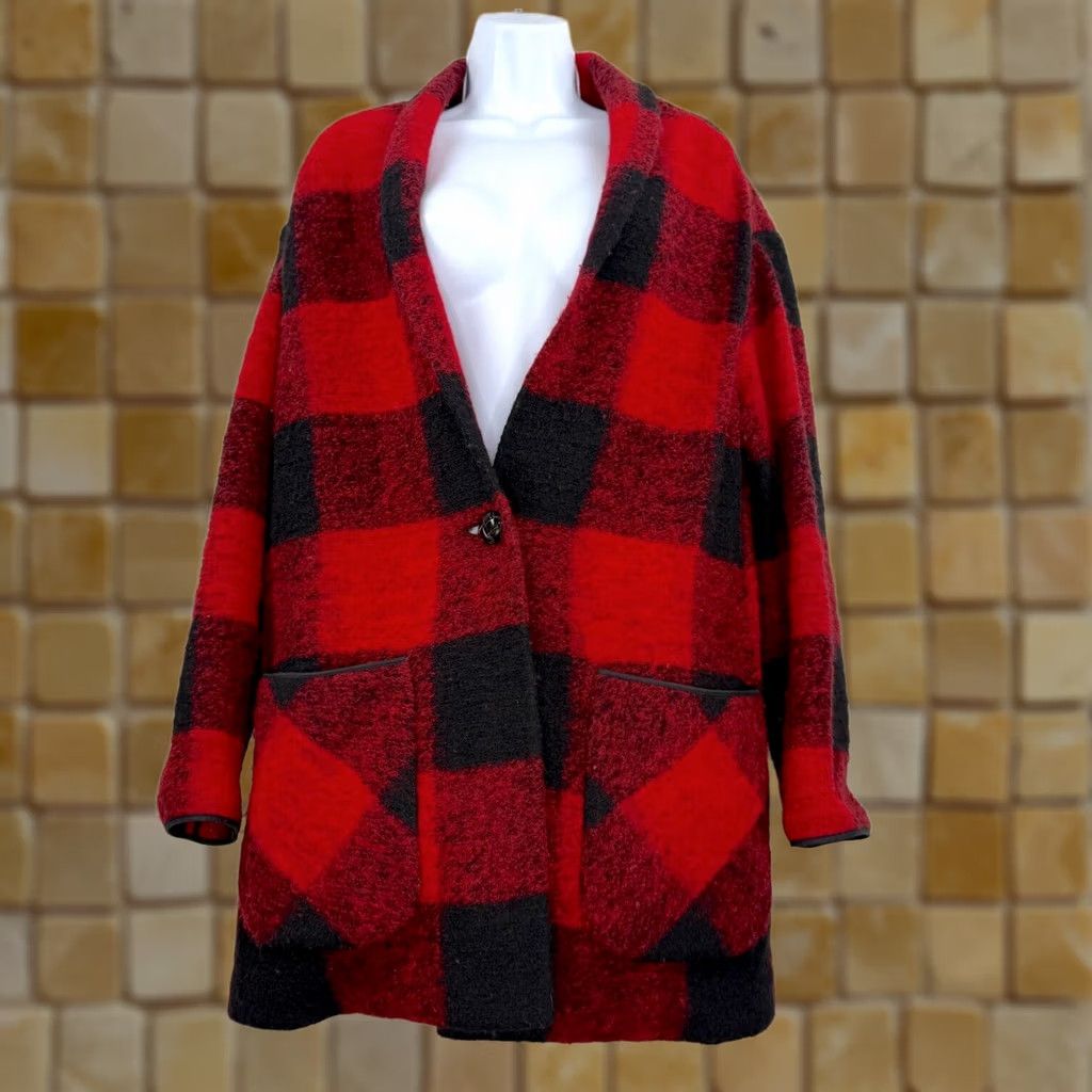 Aritzia Aritzia Wilfred Free Off Duty Jacket Womens S Wool Red Plaid Button reverse utility classic long sleeve Size S / US 4 / IT 40 - 1 Thumbnail