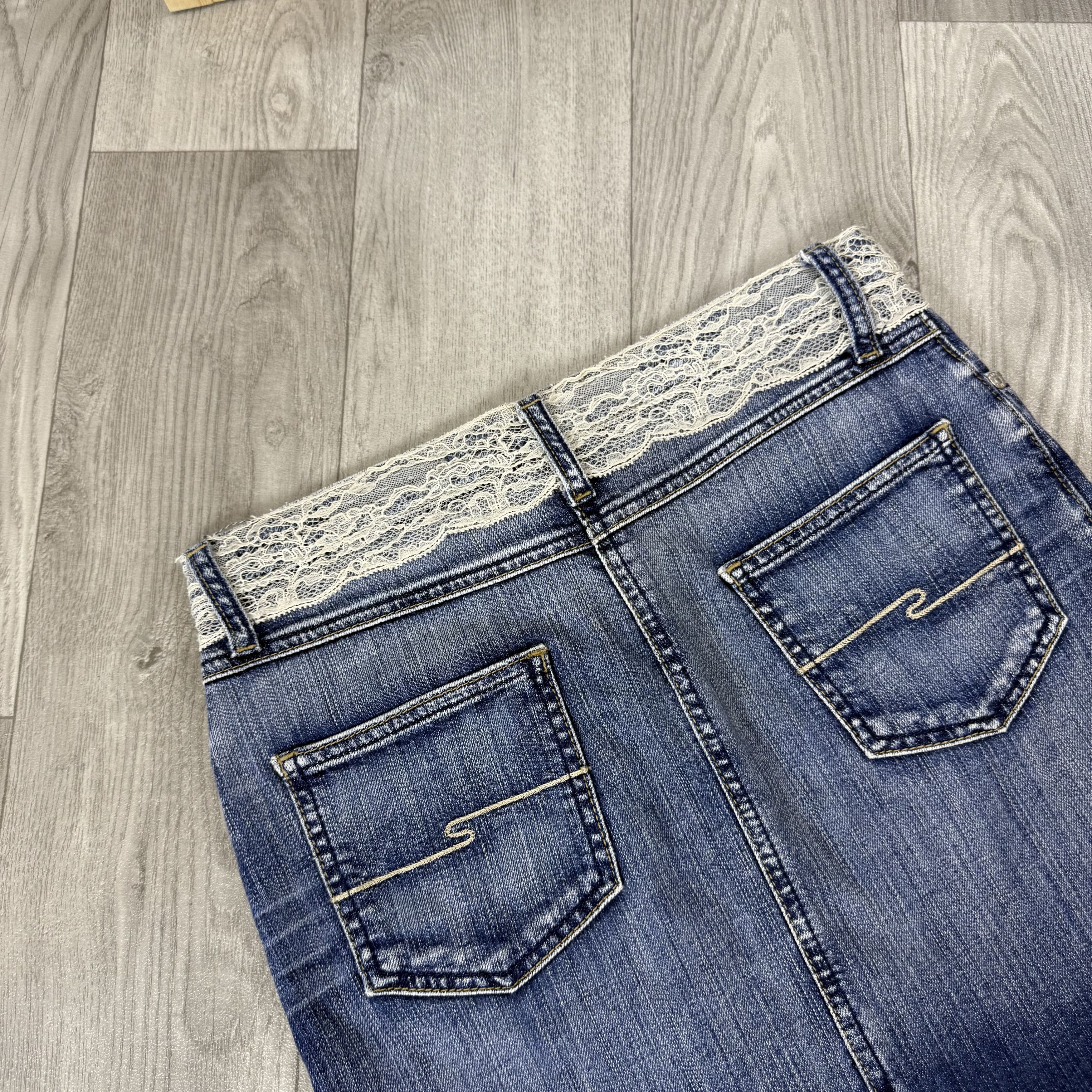 Vintage Vintage Y2K Avantgarde Blue Denim Lace Mini Skirt Low Rise Size 26" / US 2 / IT 38 - 9 Thumbnail