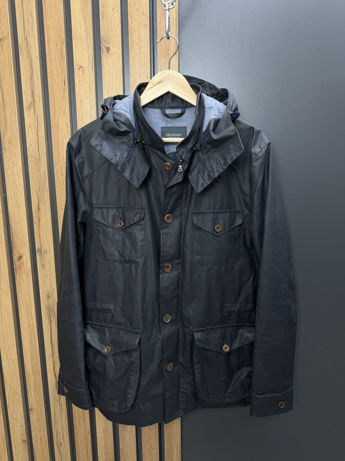 Other Pelikamo Zurich Waxed Hooded Jacket Navy Size 48 Size US M / EU 48-50 / 2 - 1 Thumbnail
