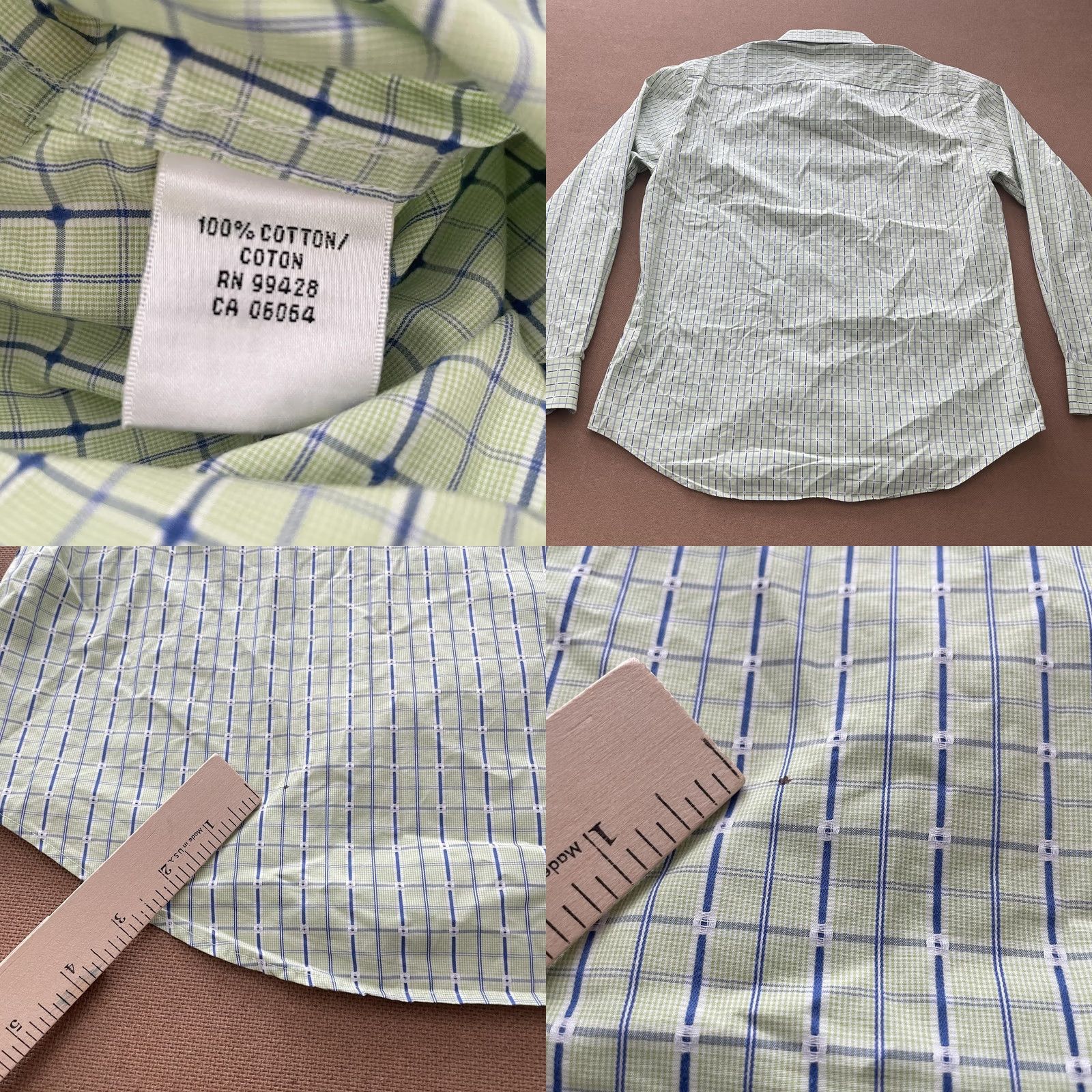 BUGATCHI BUGATCHI Green Blue Plaid Dress Shirt Mens Regular Size 17.5 Size 48R - 8 Thumbnail