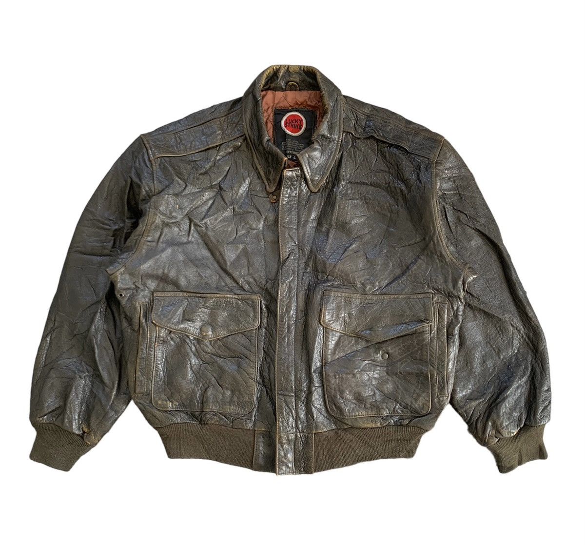 Leather Vtg Lucky Strike Embossed Logo Leather Jacket Size US L / EU 52-54 / 3 - 1 Thumbnail