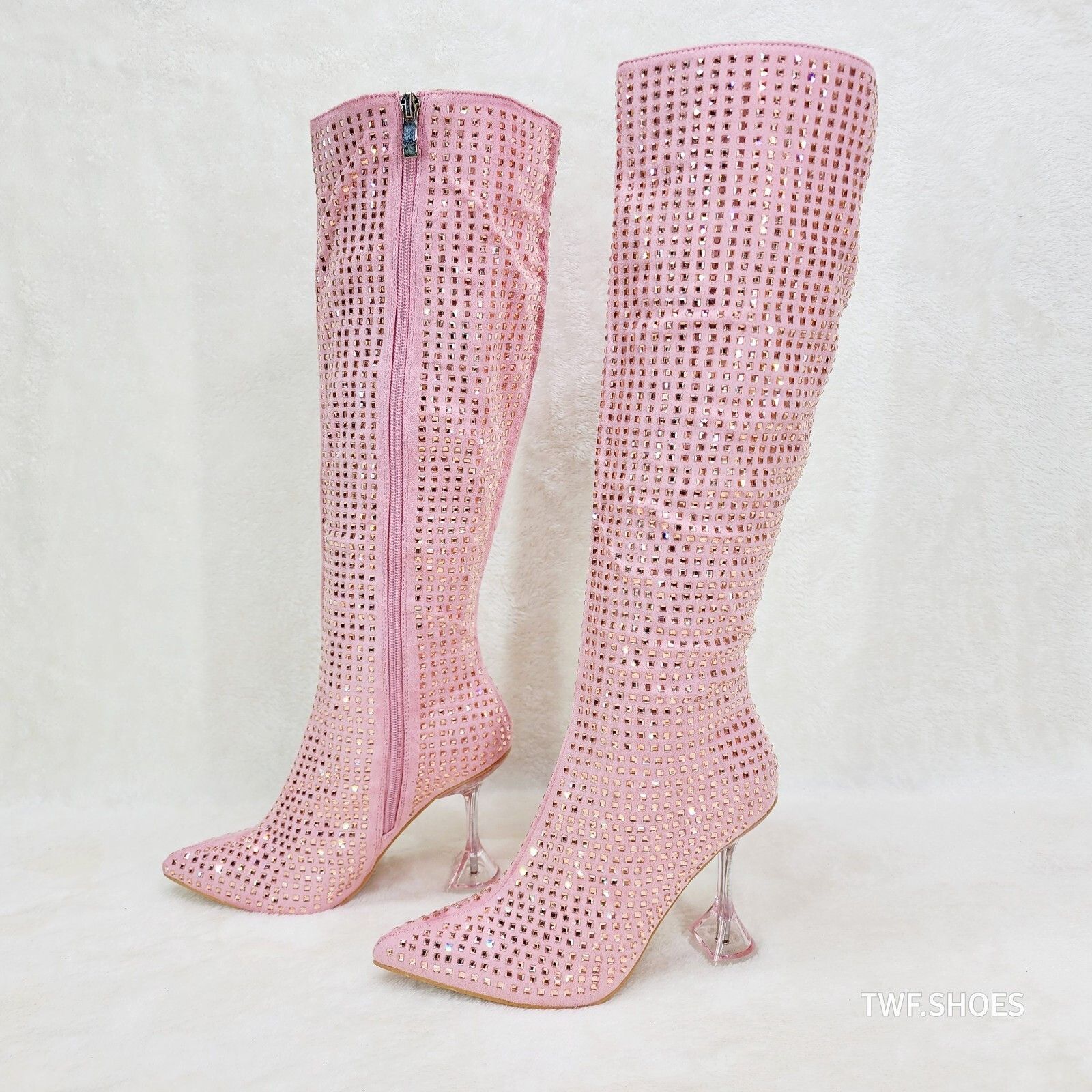 Other Glamour Shot Mirrored Rhinestone Tinted 4" Pyramid Heel Knee Size US 5.5 / IT 35.5 - 1 Thumbnail