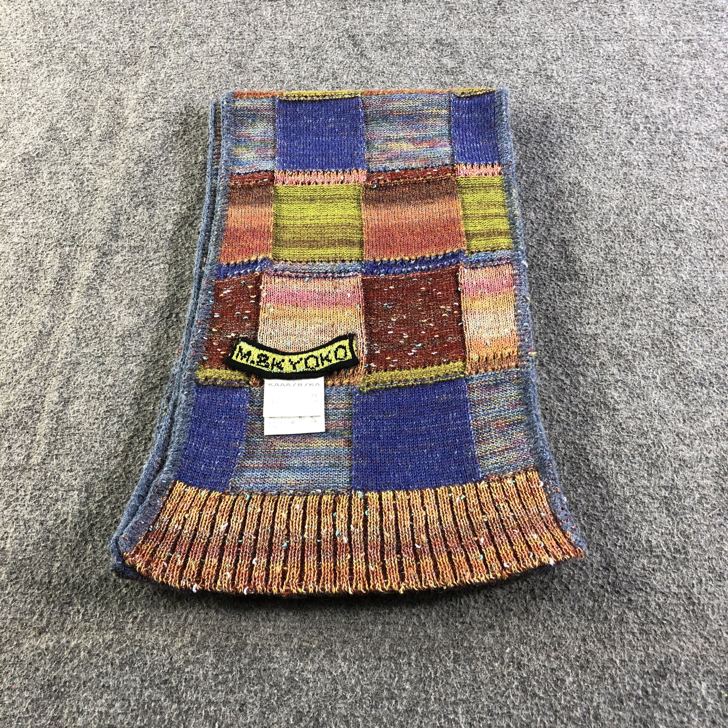 Japanese Brand M & Kyoko Patches Wool Scarf Muffler Neckwear V2805 Size ONE SIZE - 3 Thumbnail