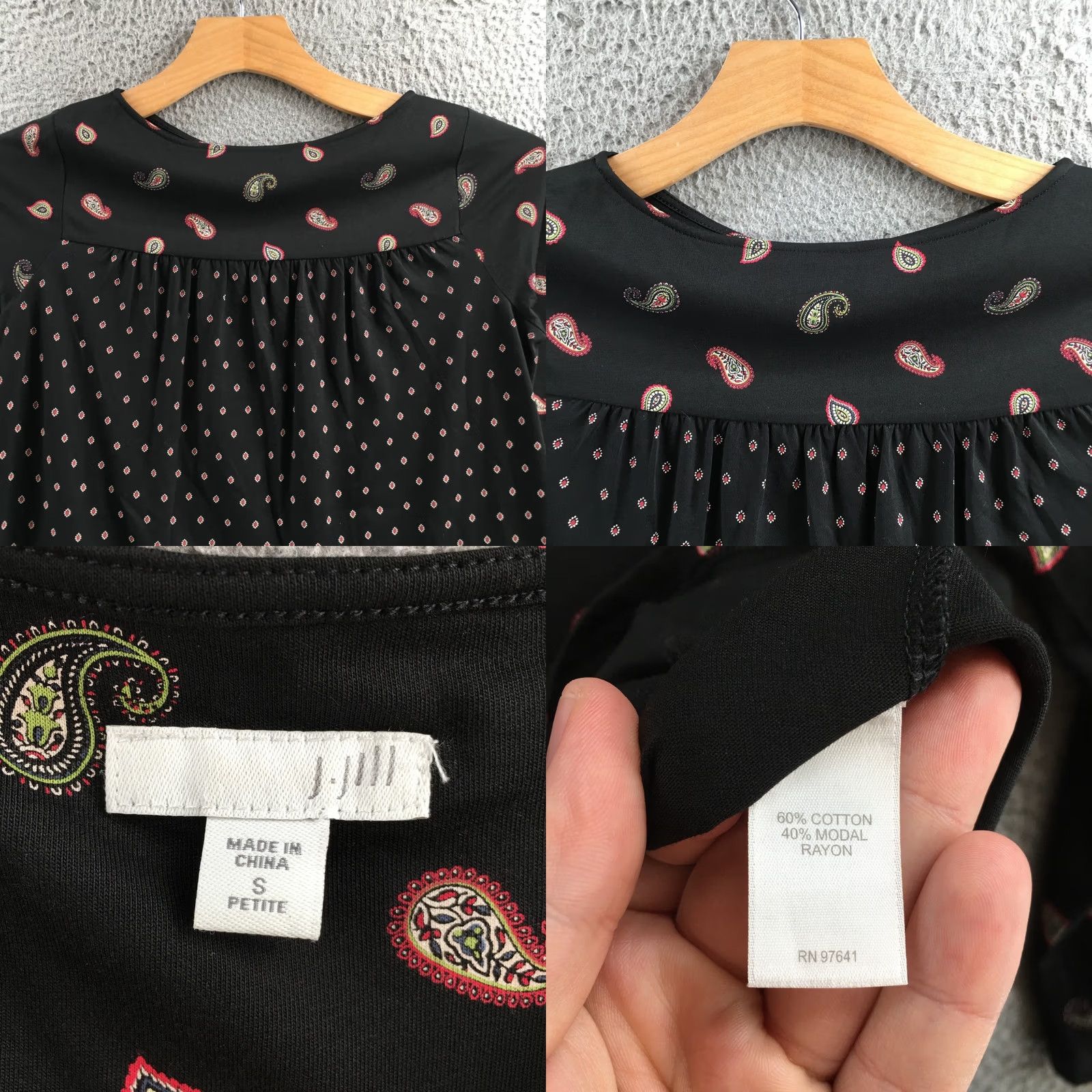 J. Jill JjIll Blouse Womens Small Black Paisley Long Sleeve Pullover Casual Shirt Size S / US 4 / IT 40 - 8 Thumbnail