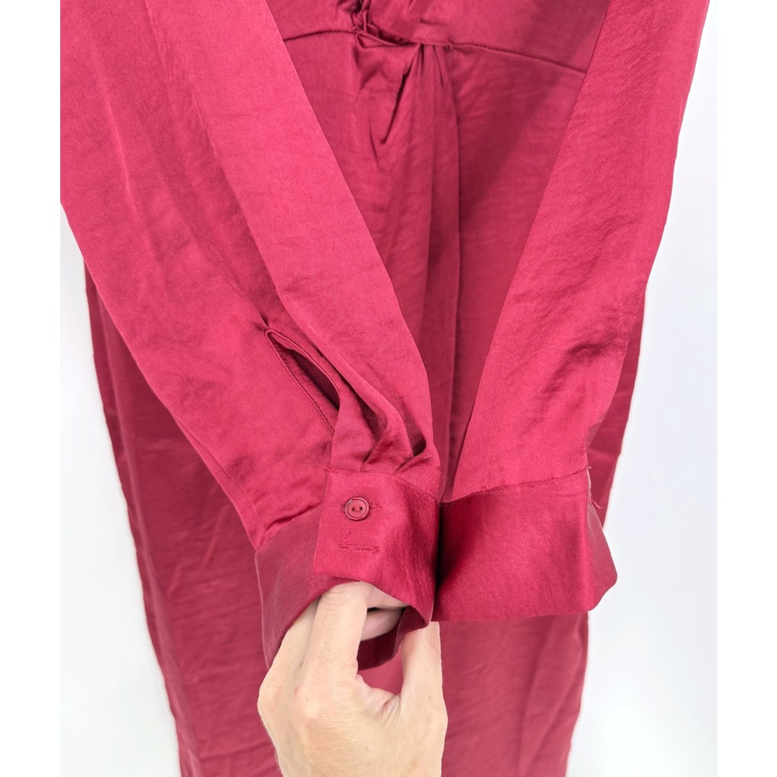 Vintage Mila Mae Dress Shirt Dress Wine Red Long Sleeve Maxi Knot Front Sz M Adults Womens Size M / US 6-8 / IT 42-44 - 3 Thumbnail