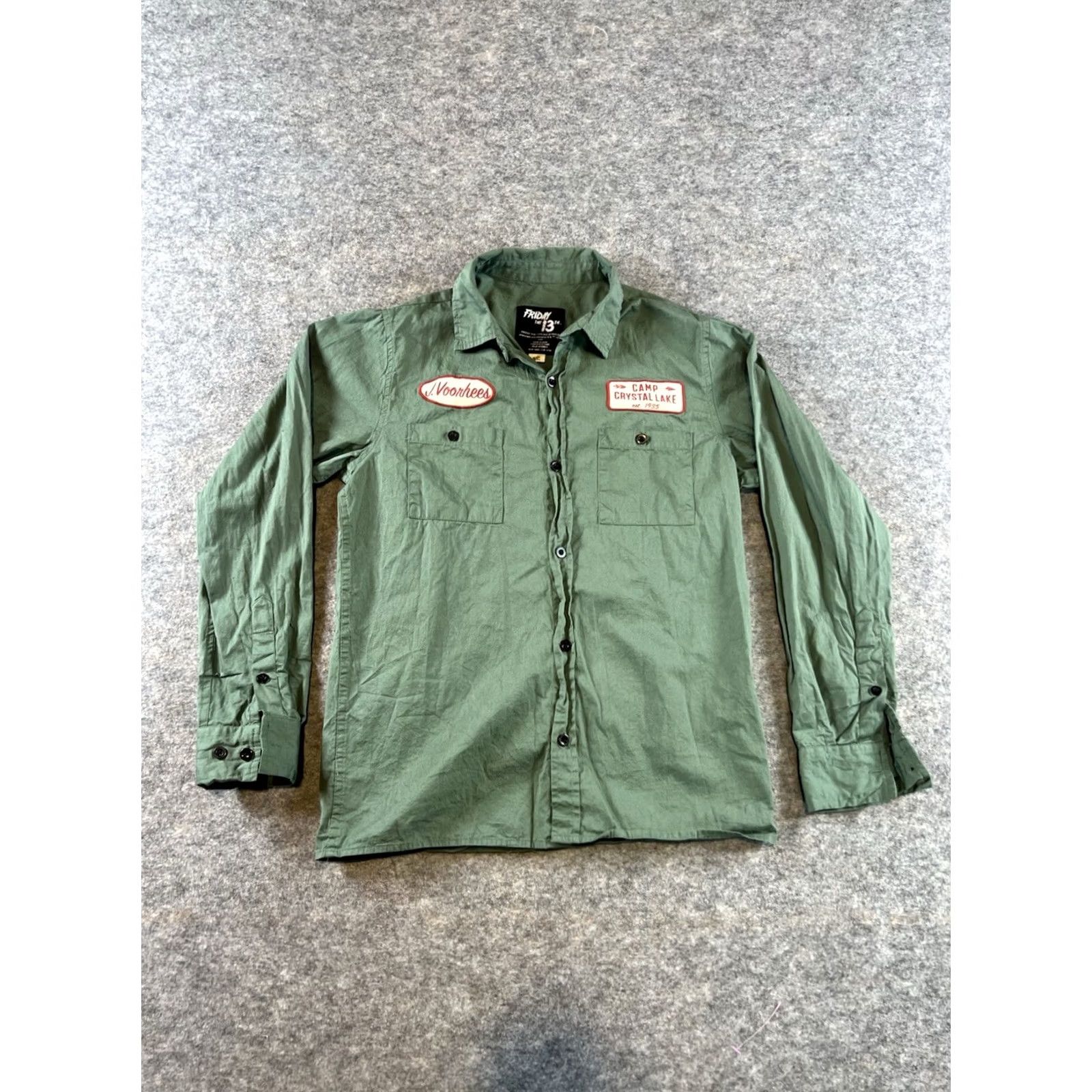 Vintage Friday The 13th Camp Crystal Lake Jason Work Shirt Vorhees | Size S | Green Cotton Twill Button-Up Shirt Mens Size US S / EU 44-46 / 1 - 2 Thumbnail
