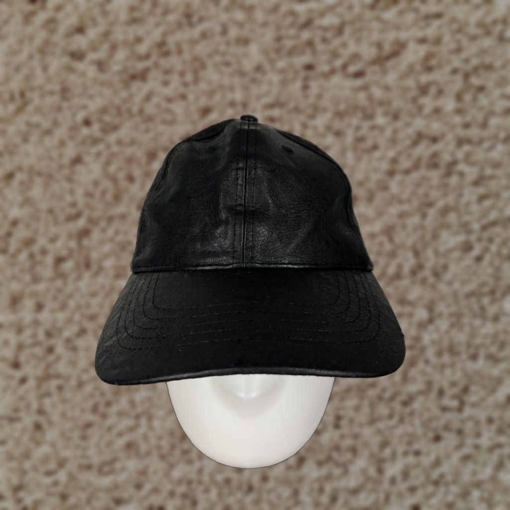 Vintage VINTAGE Black Faux Leather Baseball Cap Adjustable Adult One Size 70s 80s 90s Mens Size ONE SIZE - 1 Thumbnail
