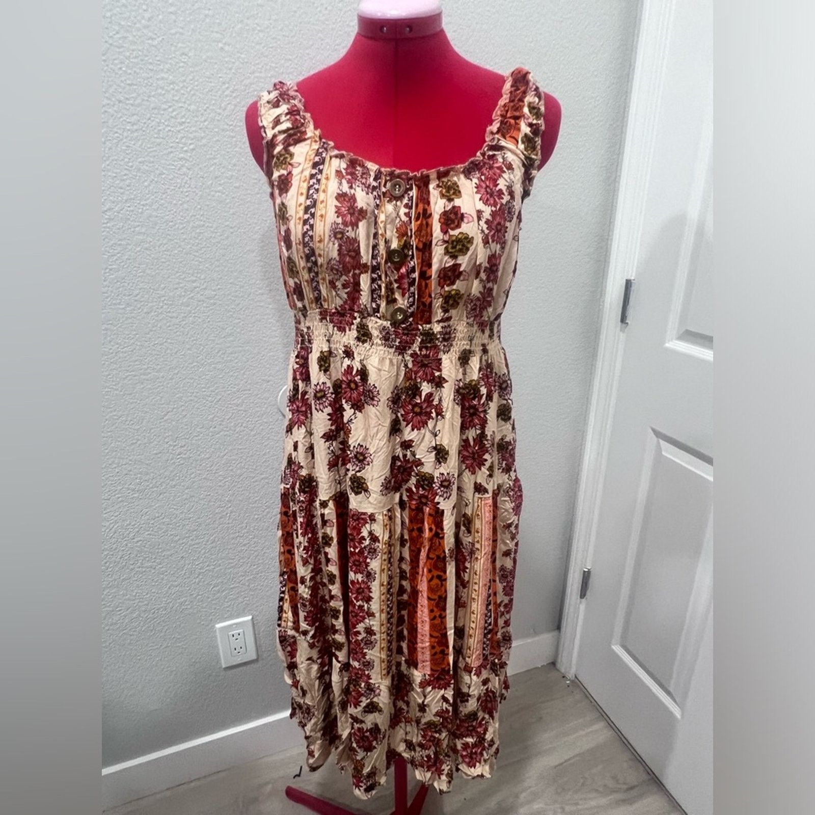 Anthropologie LAPIS Anthropology Floral Orange Cream Summer Sun Boho Size L / US 10 / IT 46 - 1 Thumbnail