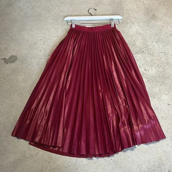 image of Pinko Montare Pleated Leather Effect Midi Skirt in Rhododendron Red, Women's (Size 26)