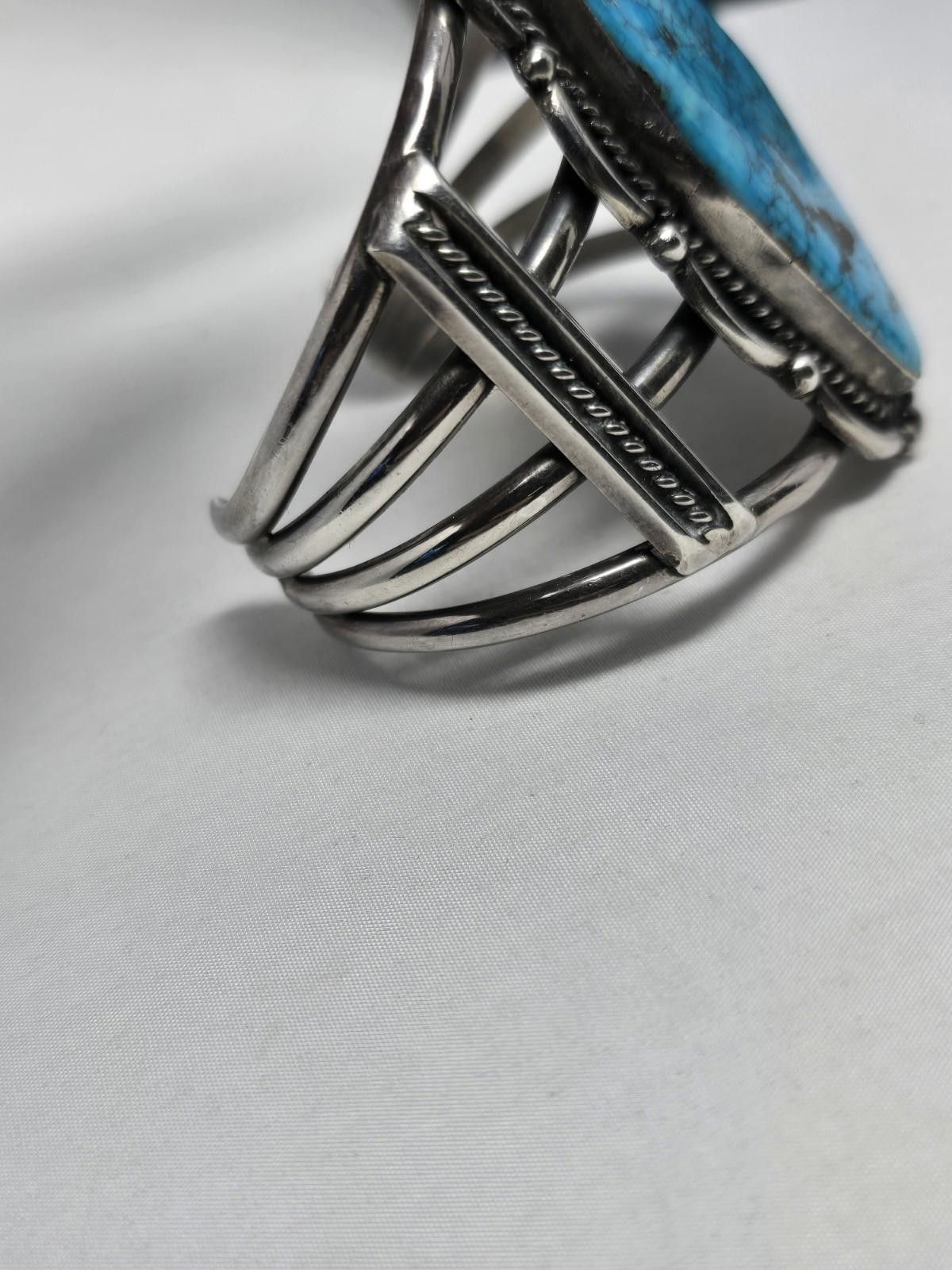 NBDN Nobrandedon Vintage Navajo Sterling Silver Huge Kingman Turquoise Cuff Size ONE SIZE - 6 Thumbnail