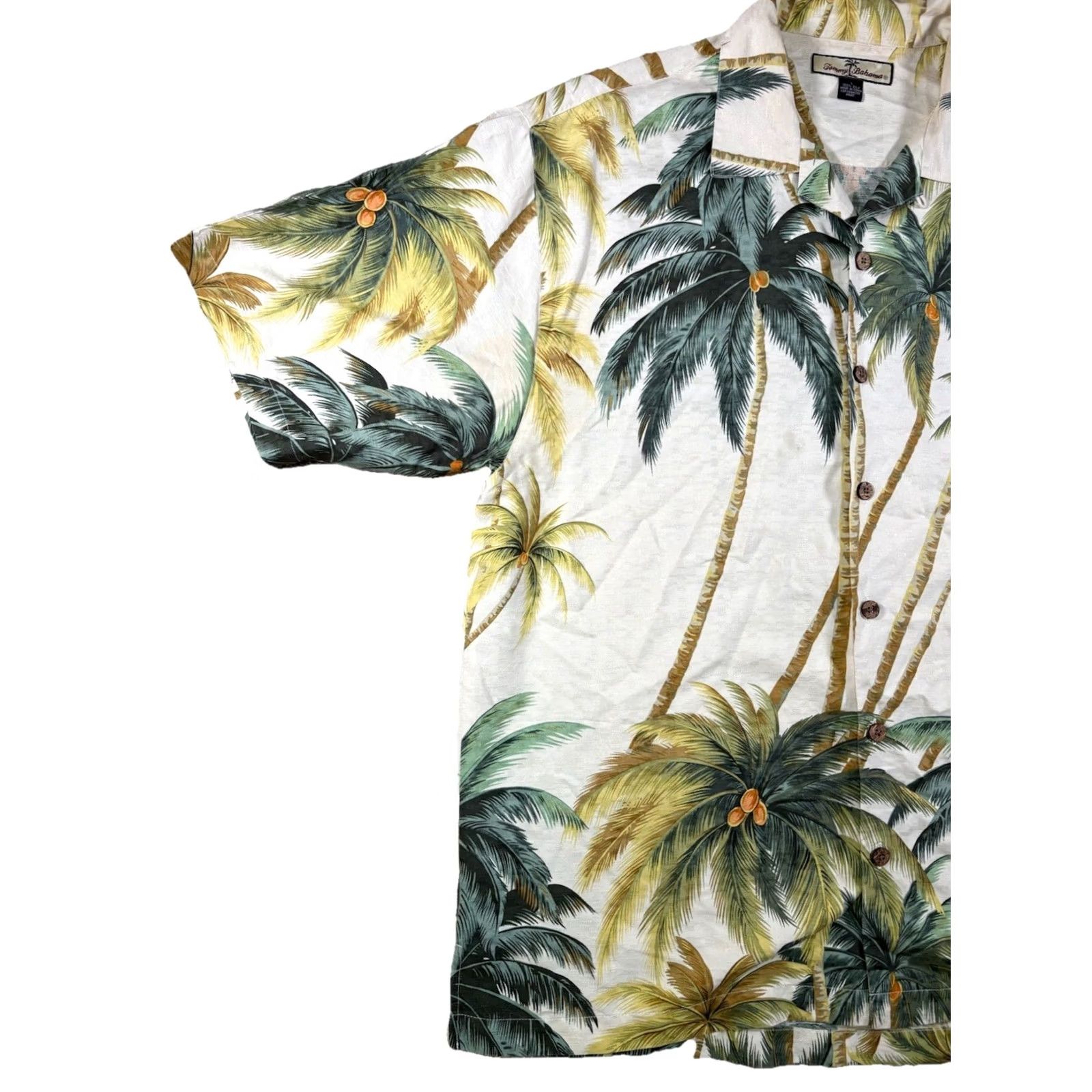 Tommy Bahama VINTAGE Tommy Bahama Shirt Mens Large 100% Silk Palm Tree Hawaiian Loop Collar Shirt Short Sleeve Beige Floral Size US L / EU 52-54 / 3 - 3 Thumbnail