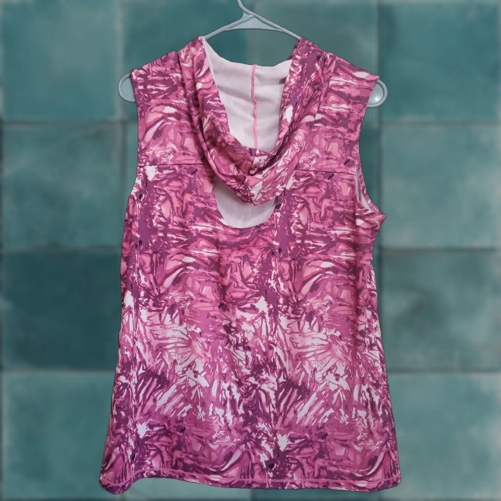 Vintage Reel Legends Womens Tank M Pink Print Hooded Sleeveless Reel Tec Kangaroo Pocket Outdoor Fishing/Hiking Shirt Size M / US 6-8 / IT 42-44 - 1 Thumbnail