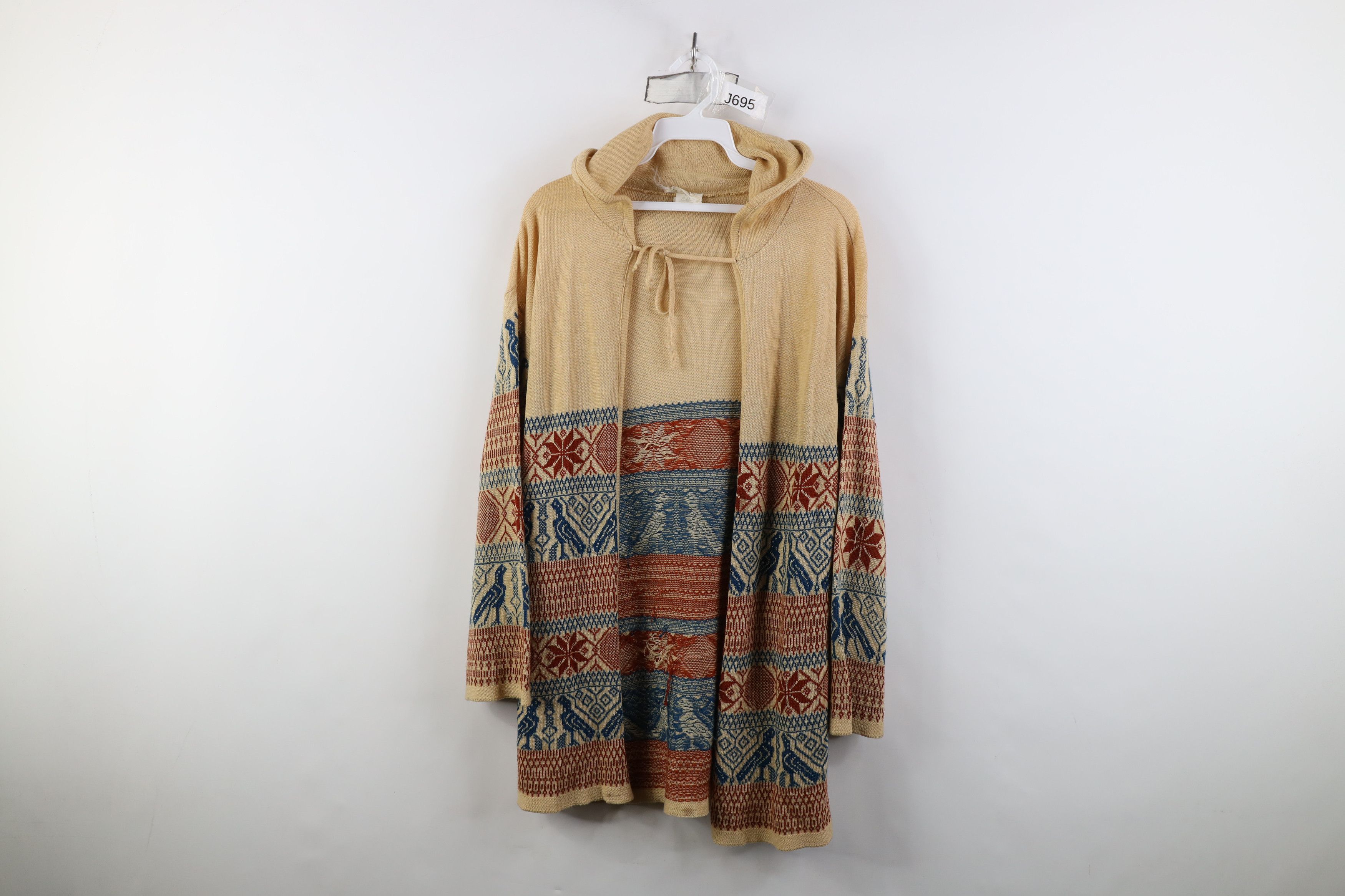 Vintage Vintage 60s 70s Boho Chic Knit Hooded Hoodie Sweater USA Size M / US 6-8 / IT 42-44 - 1 Thumbnail