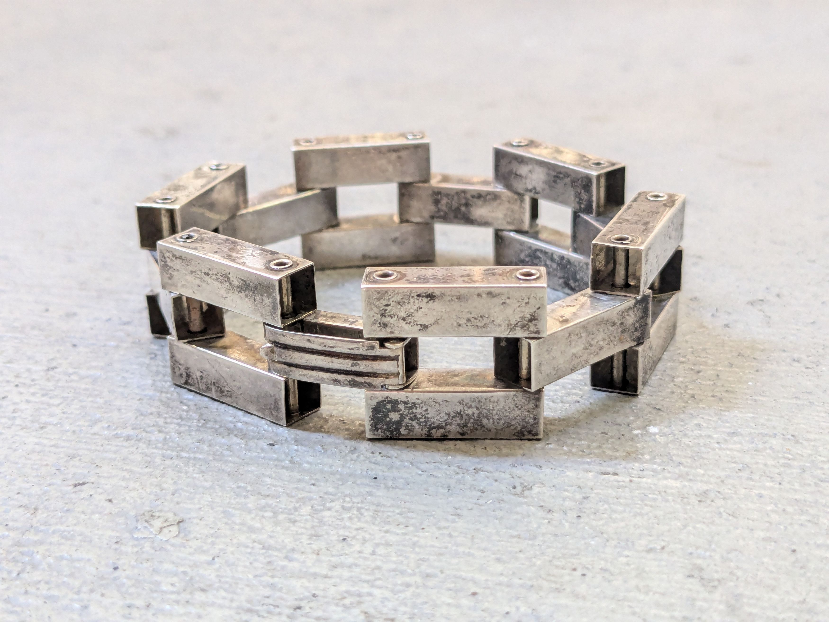 Other Vintage Sterling Silver Bracelet Modern Industrial 7.75" Size ONE SIZE - 4 Thumbnail