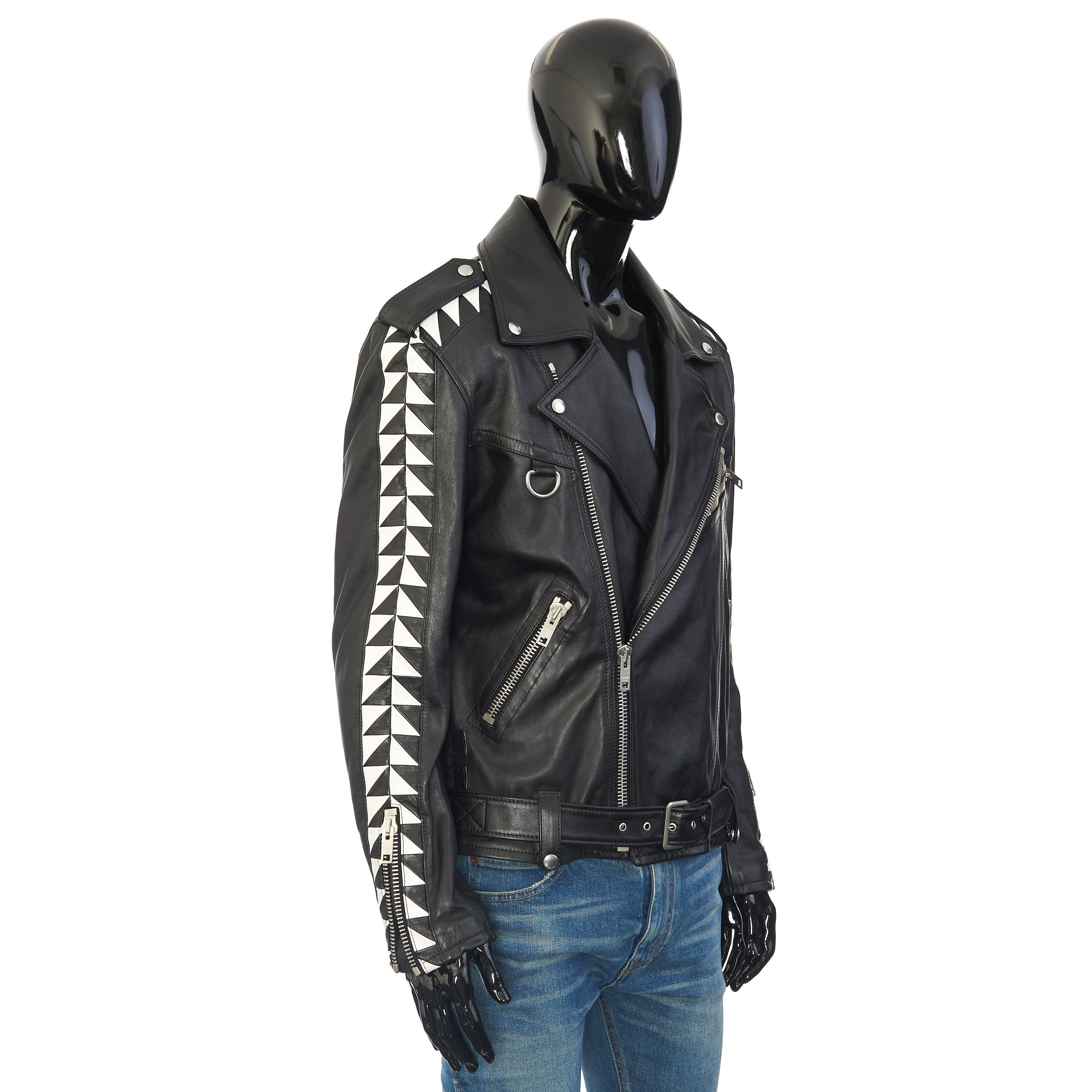 Celine Oversized Biker Jacket With Triangle Bands In Black Calfskin Size US M / EU 48-50 / 2 - 5 Thumbnail