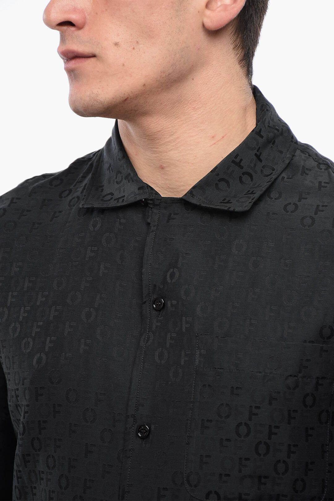 Off-White og1mm0625 Silk Blend Bowling Shirt in Black Size US L / EU 52-54 / 3 - 3 Thumbnail