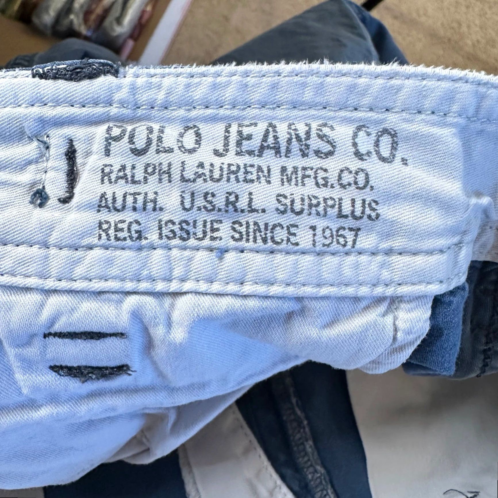 Vintage Polo Jeans Co. Ralph Lauren Cargo Shorts Mens 33 Blue Surplus Cinch Back Flat Front 10 In Inseam Regular Rise 90s USA Preppy Casual Workwear Size US XS / EU 42 / 0 - 7 Thumbnail
