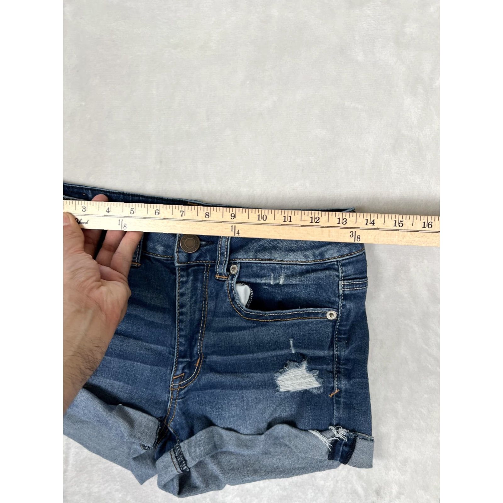 American Eagle Outfitters American Eagle Shorts Womens 6 Blue Super Stretch Denim Cutoff Cuffed Casual Size 28" / US 6 / IT 42 - 3 Thumbnail