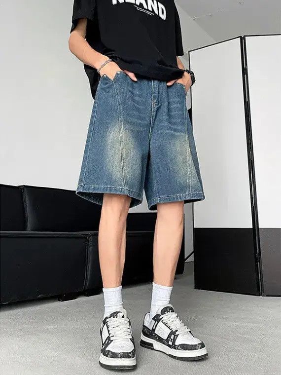 Japanese Brand Loose straight leg spliced denim shorts Size US 32 / EU 48 - 4 Thumbnail