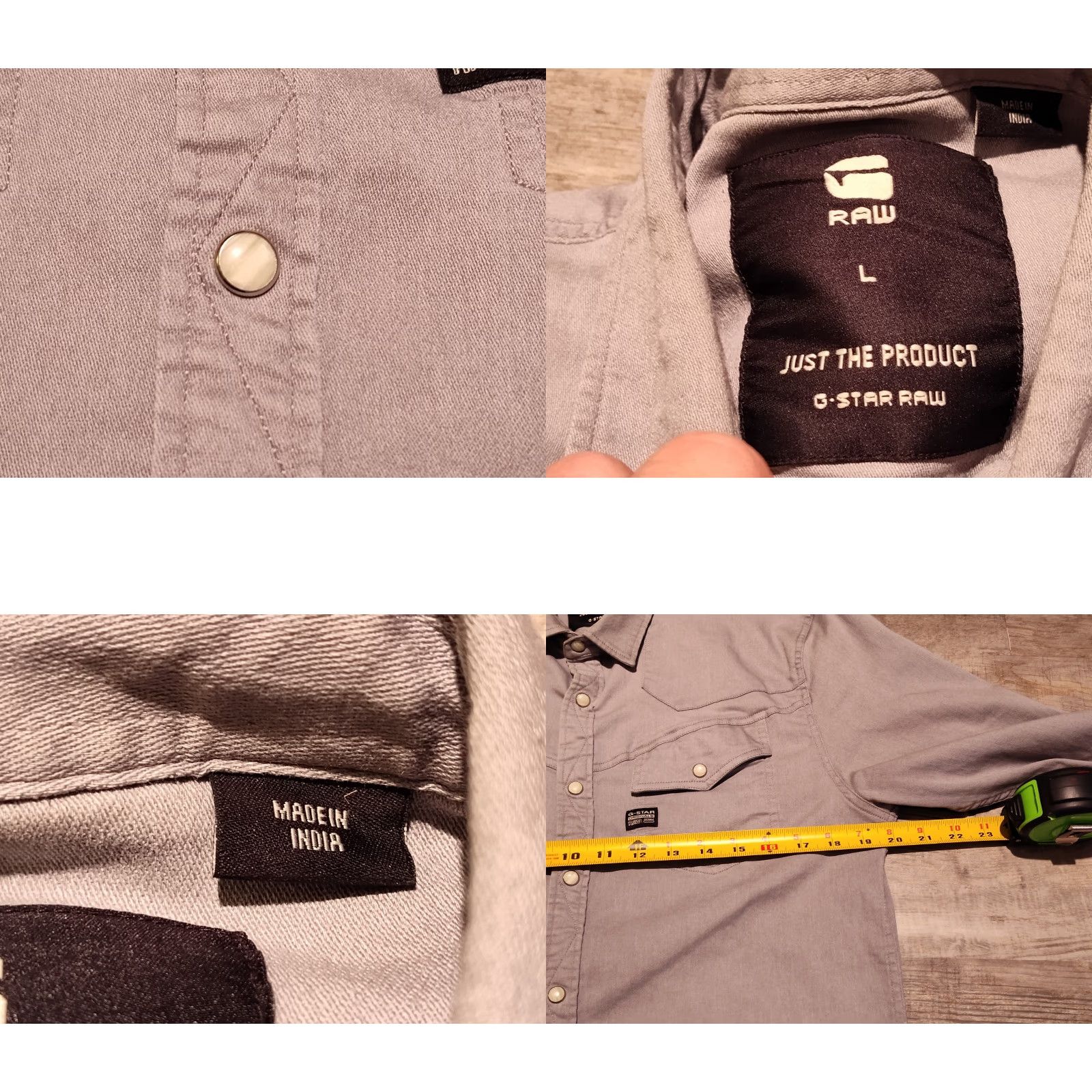 G-Star VINTAGE G-Star Raw Men's Western Shirt Long Sleeve Pearl Snap Button-Up Cotton Gray M/L Boys Size US M / EU 48-50 / 2 - 8 Thumbnail